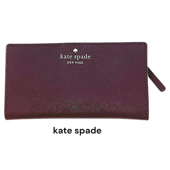 Kate Spade Wallet Pond Stacy Crosshatch Leather Soft Aubergine Wine - Picture 1 of 8
